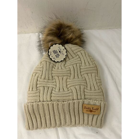 Britt’s Knit winter toboggan hat fur Pom pom plush lined new - Picture 2 of 6